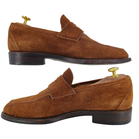 Harris 1913 Handmade Dress Shoes Mens size 8.5 Brown Suede Leather Penny Loafers - Picture 10 of 11